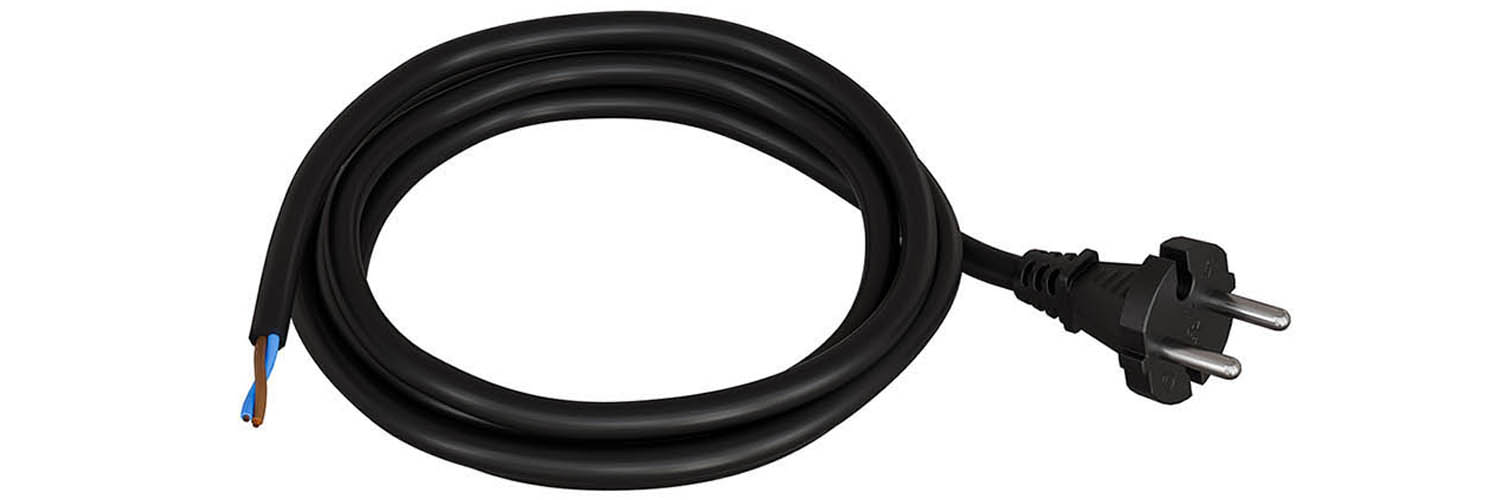 Кабель H05VV F 2х075 з вилкою DE 2 R чорний