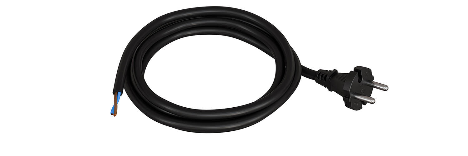 Кабель H05VV F 2х075 з вилкою DE 2 R чорний